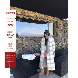 牙套大汪【秀场大衣】经典格纹90羊毛大衣外套长款毛呢韩系外套