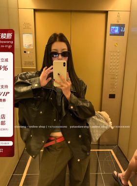 牙套大汪【罗兰小姐】贵贵哒Y*LPU皮衣复古立领廓形皮夹克