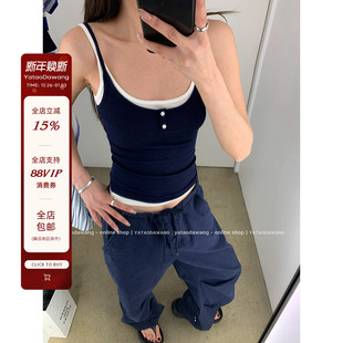 牙套大汪 叠穿拼色吊带背心女内搭假两件上衣女 叠叠BM