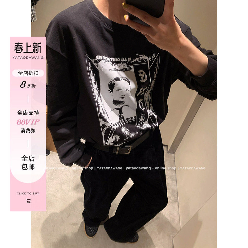 牙套大汪【爵士T】2024冬季新款黑胶唱片中长款长袖T恤