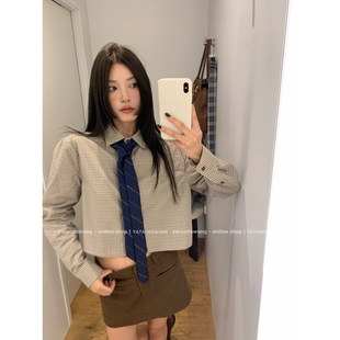衬衫 牙套大汪 格纹短款 木质格调 娜琏女孩