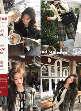 牙套大汪【时尚ceo】羊毛复古毛呢西装宽松时髦休闲西服外套+中裤