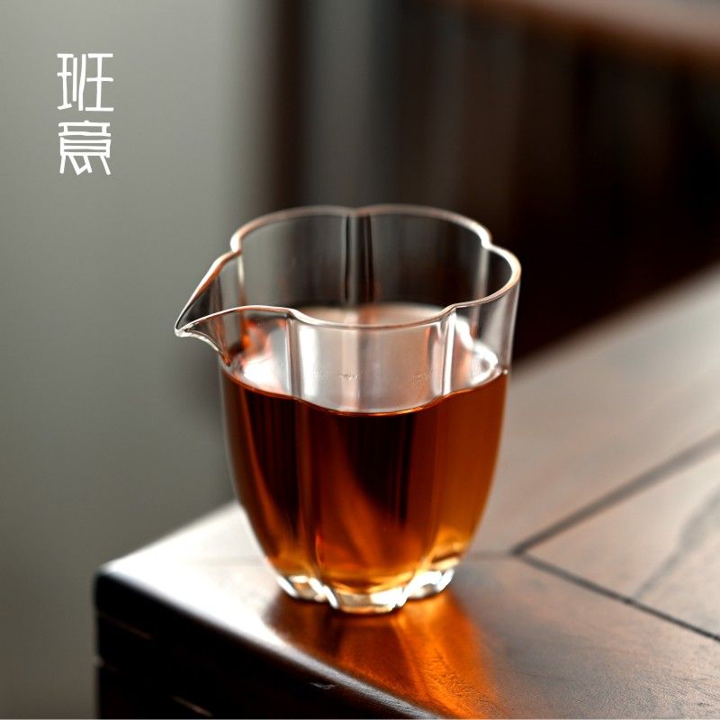 日式公道杯海棠花瓣形匀杯分茶器加厚耐热玻璃高品质茶配件