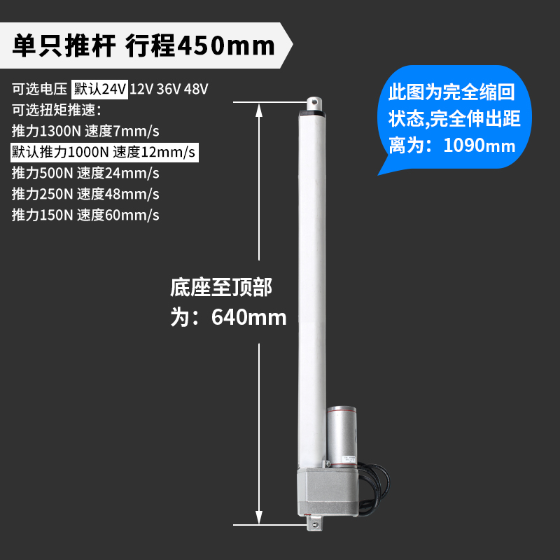 路易电动推杆带编码器推杆电机电动伸缩杆12v24大推力140kg开窗器