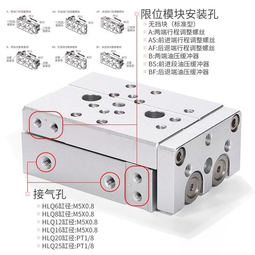 HLS滑台气缸HLQ6 8 12 16 20 25X10/20/30/40/50/75/100S A B...