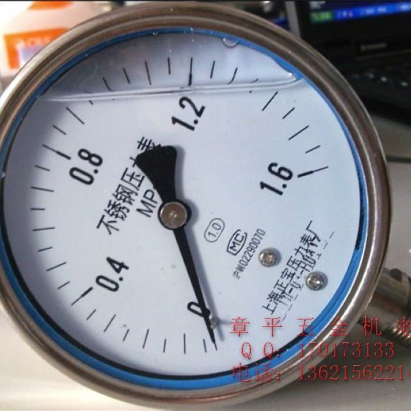 不锈钢304e气压抗酸耐腐蚀液压耐震水压力表 YN100BF 1.6Mpa