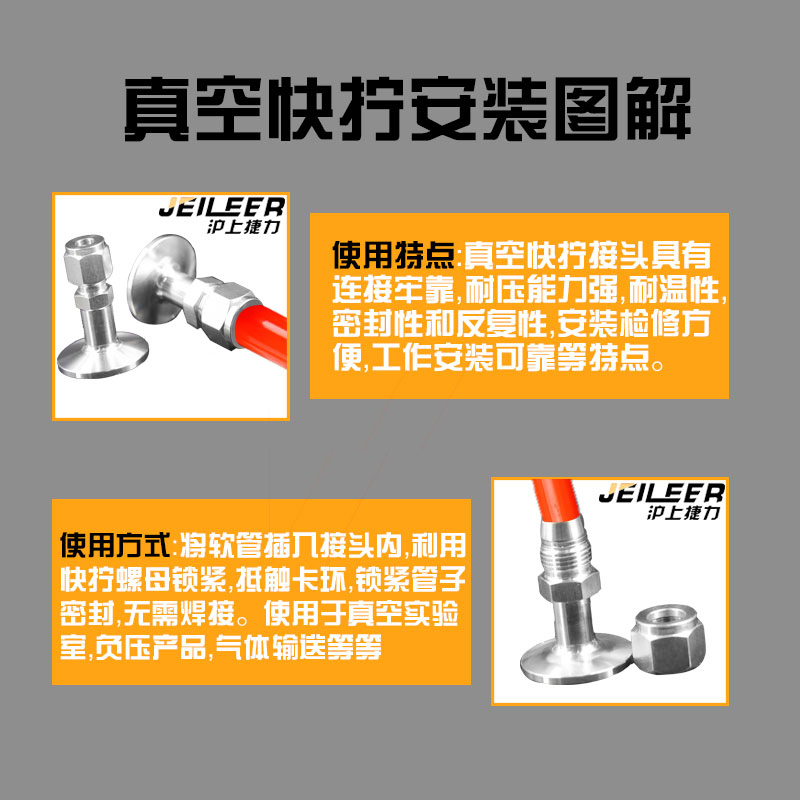 不锈钢真空皮管软管快插接头 快拧接头转气管接头KF16 KF25插pu管