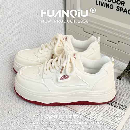 环球红色百搭小白鞋子女厚底板鞋