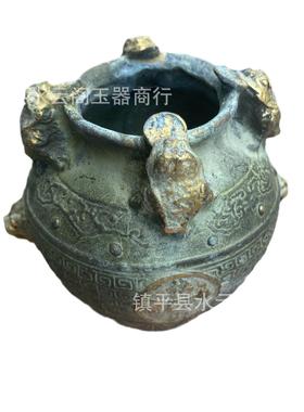 铜仿古四方纳财聚宝盆摆件金蟾坛子家居铜装饰品摆件工艺品青铜