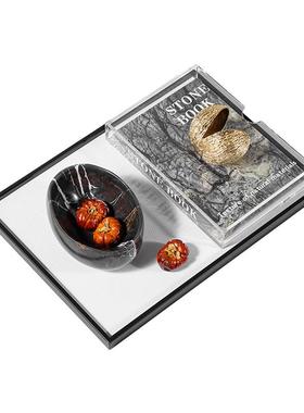 现代轻奢售楼处客厅茶几大理石摆设高级感软装饰品设计师高端摆件