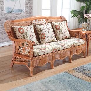 真植物藤沙发三人老式藤木客厅组合办公藤艺腾编全藤仿古藤椅沙发