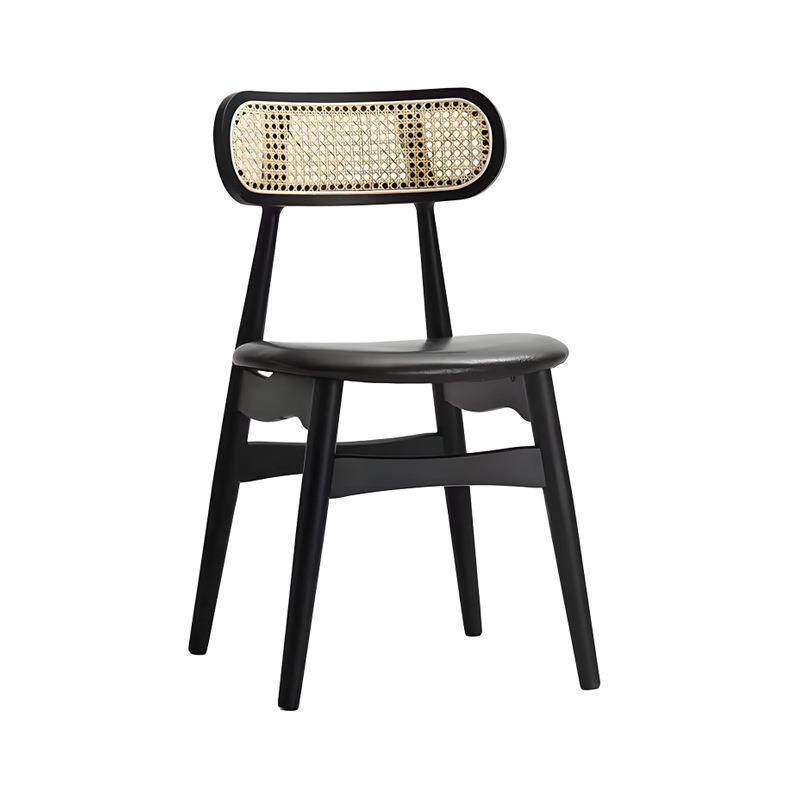 北欧实木餐椅家用软包藤编靠背椅日式简约书房餐厅两用吃饭凳高弹
