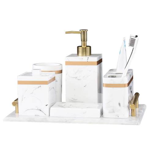 新中式北欧洗漱用品金条卫生间六件套刷牙杯收纳浴室
