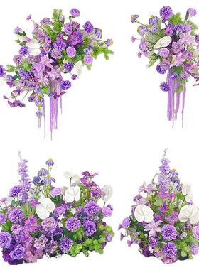 婚礼装饰紫色壁挂花艺KT板墙面摄影背景布置仿真绢花挂花地排花