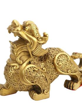 黄铜金钱貔貅摆件貔貅铜貔貅一对家居工艺品摆件