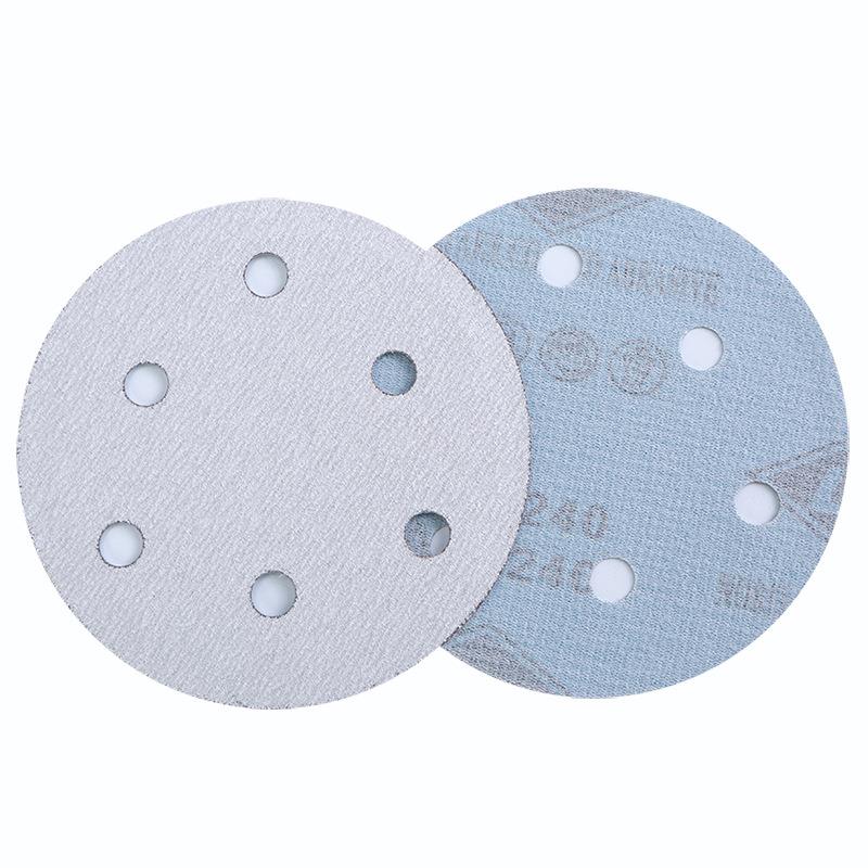 XL吸T白砂纸5寸6孔植绒砂2干磨自粘15mm尘砂纸拉绒ION片打磨沙纸