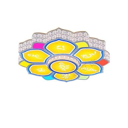 莲花吸顶灯LED佛堂灯藏式客厅灯六字真言灯具金色族蒙唵嘛呢叭咪