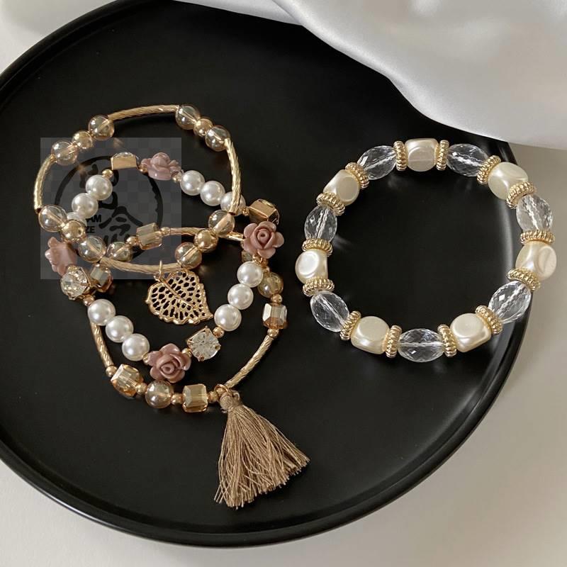 现货-Fashio jewelry retro acryl bded multi-layer prl brle