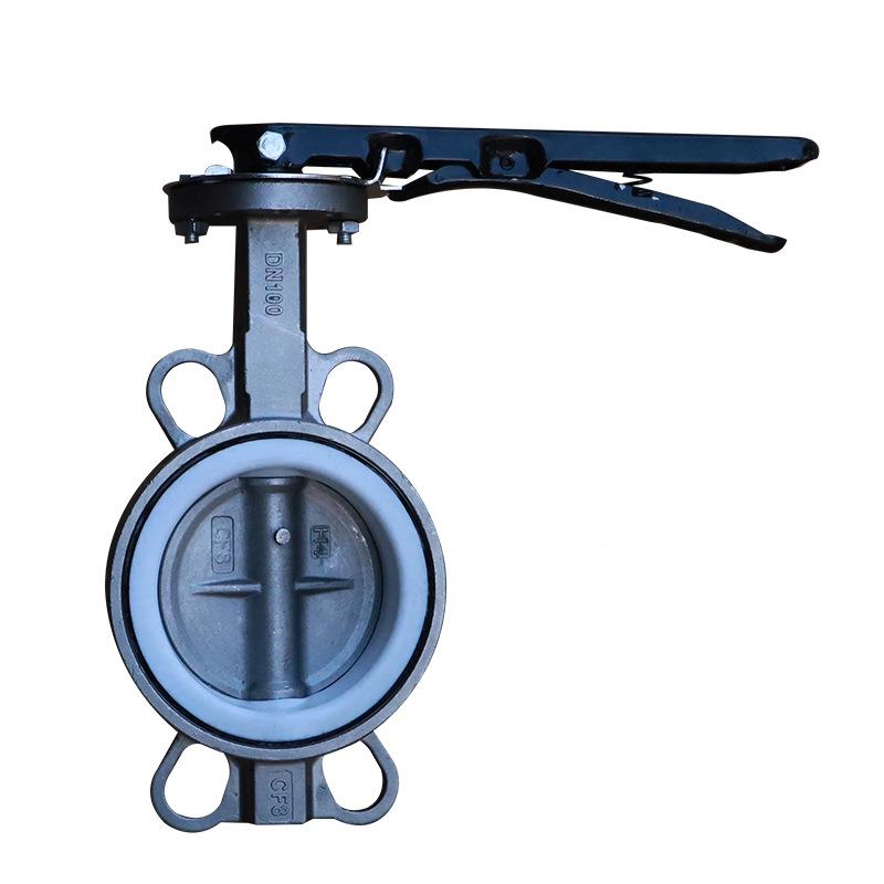 手P柄四氟蝶阀厂家304阀7门D1F-16水工利业DN100不锈钢对夹蝶阀