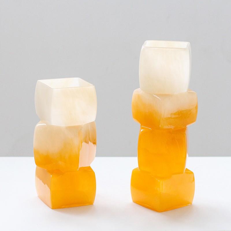 UGP原创设计红粉器渐变方块新中式中花古琉璃玻璃瓶花水插花培摆