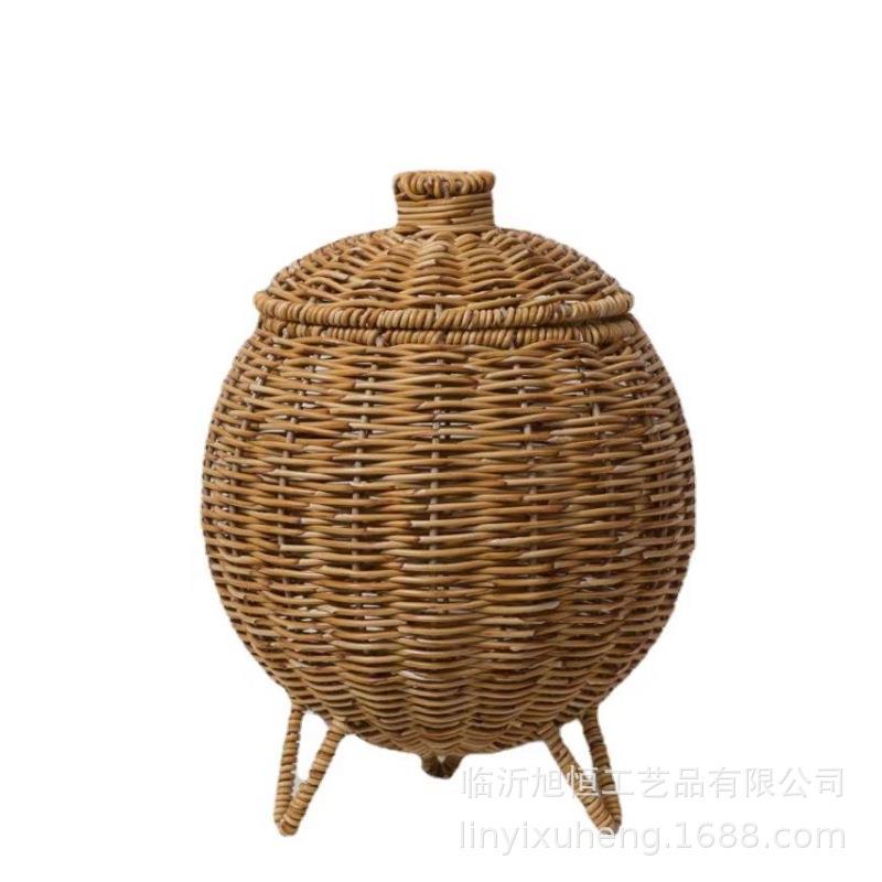 仿藤手编织植面物花椭圆南工瓜篮桌杂XH22-181物篮带盖收纳筐绿植