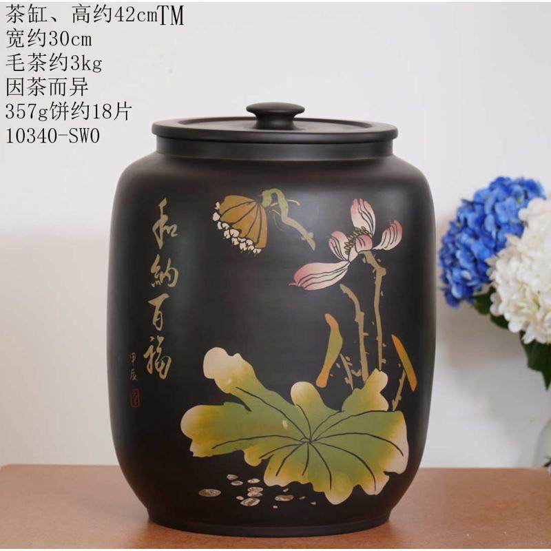 建水紫陶茶叶罐 全手工彩填大号密封防潮茶饼罐家用陶瓷带盖水缸,餐饮具,茶叶罐,淘宝优惠券,粉丝福利购,淘宝优惠卷