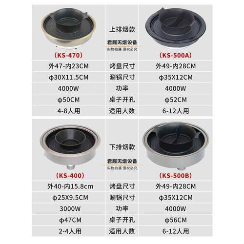 君耀烤涮一体锅商用韩式电烤肉炉无烟烧烤火锅桌餐厅下排烟圆形
