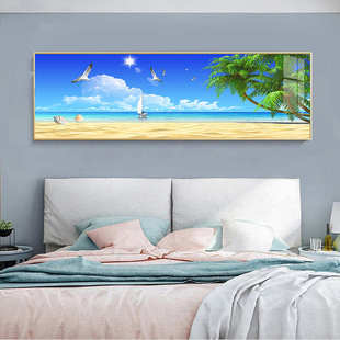 卧室床头装 饰画现代简约主卧挂画酒店宾馆房间背景墙海景风景壁画