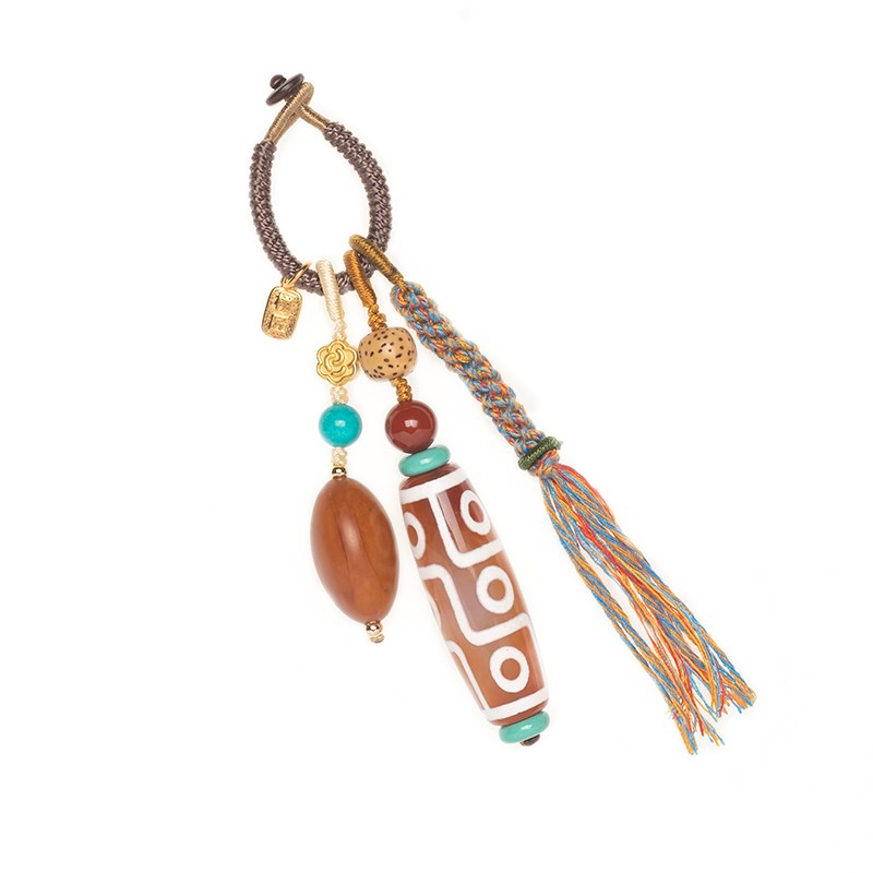 栩匠手工编织九眼天珠钥匙扣包包挂件汽车钥匙链创意饰品挂绳礼物