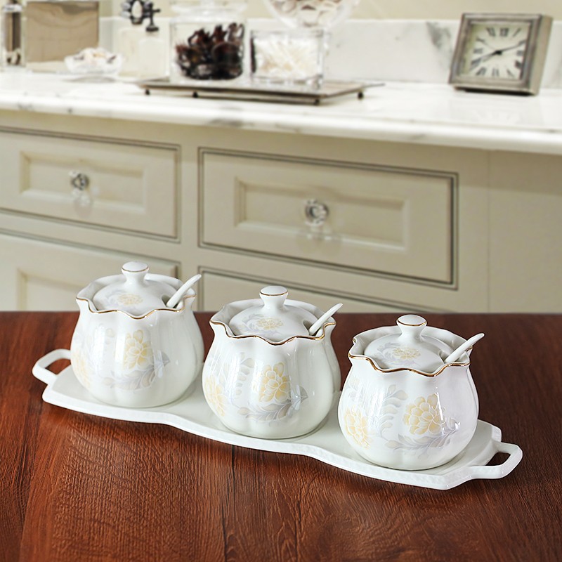 调味罐盐罐家用三件套装陶瓷调味盒调味缸厨房盐糖辣椒油罐餐馆