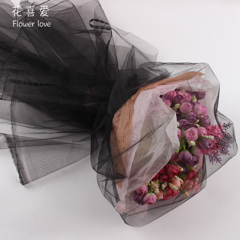 珍珠纱水晶纱 大黑纱花束婚礼雪纱 纱幔花店包花材料鲜花包装网纱