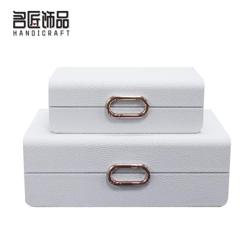 欧式轻奢创意木质皮革白色首饰收纳盒样板房家居卧室客厅装饰摆件