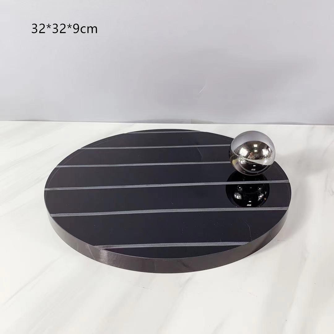 现代家居黑色条纹水晶玻璃圆球陈列盘家用创意线条造型果盘收纳摆