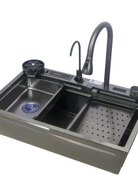 全配拉13396置不304锈钢水槽厨房水槽体大单一槽洗菜盆抽瀑布龙头