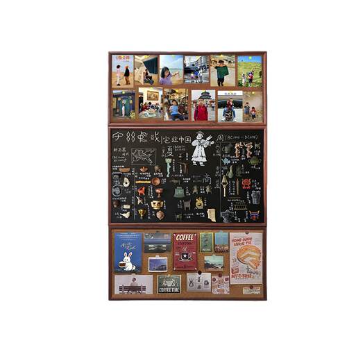 磁吸三拼软木板加黑板文创挂墙式冰箱贴展示板家用创意可擦