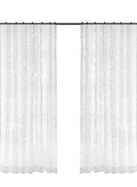 新款新中式浮雕几何日客式厅卧室窗帘帘透光不透窗人PQK纱纱白纱