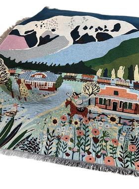 绿色沙植物发垫毯盖毯毯卡通单双LBR人椅户外露营床毯棉线毯