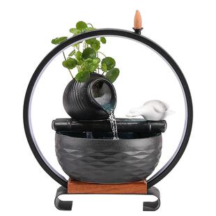 创意瓷流水摆件招财REV环客缸厅循鱼陶喷泉办公室桌面装饰品开业