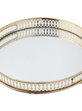 北欧风家居摆件镜面玻璃盘子金属收纳托盘客厅家用样板房软装饰品