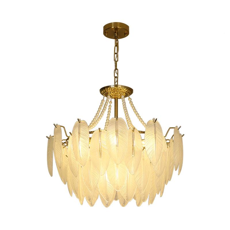 法珍珠羽漫毛吊灯客厅油风浪少式女孩房间轻奶奢卧室主灯具玻璃