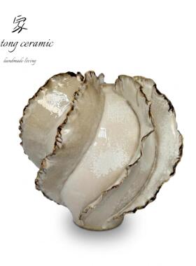 侘寂风复古粗陶瓷桌面花客厅插干花民宿茶室新中式玄关禅意新款