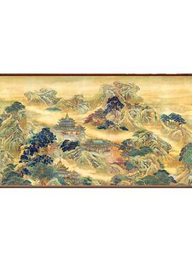 佛道仙家堂口横版山水画新中式蓬莱仙境图神龛神台背景墙装饰画框