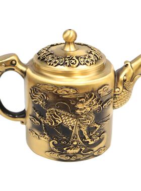 黄铜麒麟茶壶百福高茶壶家居茶壶金属工艺品中式摆件茶具家居装饰