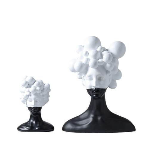 黑白女郎半身人物人像雕塑摆件现代简约创意玄关酒柜电视柜装饰品