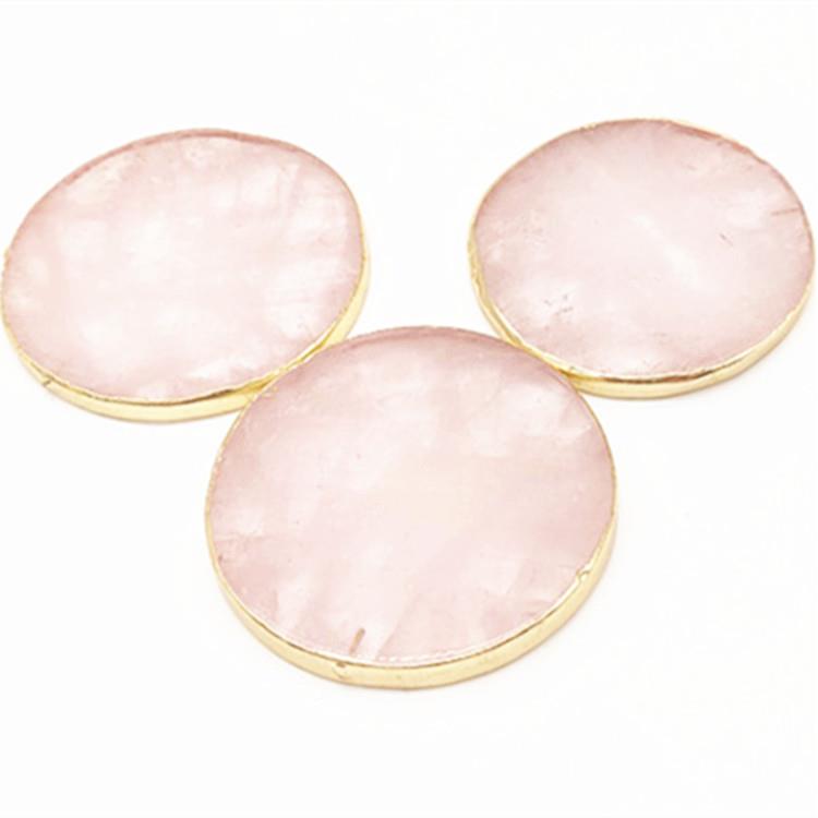 天然粉水晶咖垫啡金边杯垫随形形六边形隔热餐甲盘圆杯美托