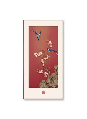喜气盈门玄关装饰画新中式入户寓意好花鸟挂画走廊过道正对门壁画