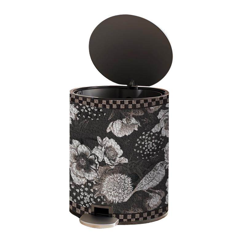 不锈钢垃圾桶家用中古风花卉高颜值大容量脚踏式卫生间