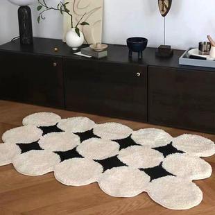 北欧ins风简约黑白地垫卧室地毯中古床边毯簇绒植绒浴室垫吸水垫