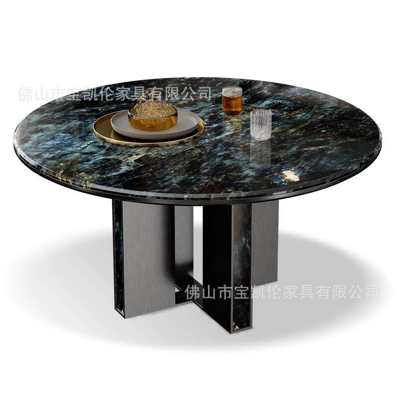 天然大理石餐桌大户型别墅圆桌意式极简奢石蓝宝石高端8人10人桌