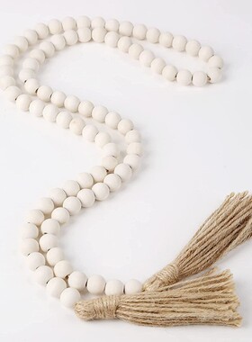 ins原木色麻绳木珠流苏挂件家居装饰摆件